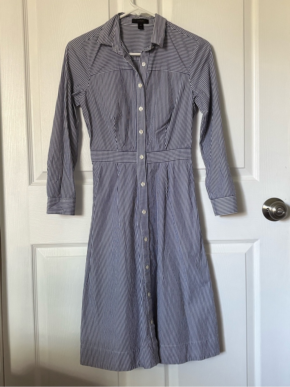 J. Crew Navy and White Striped Button-Front Shirt Dress